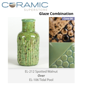 Spotted Walnut EL212 over Tidal Pool EL106 Glaze Combination